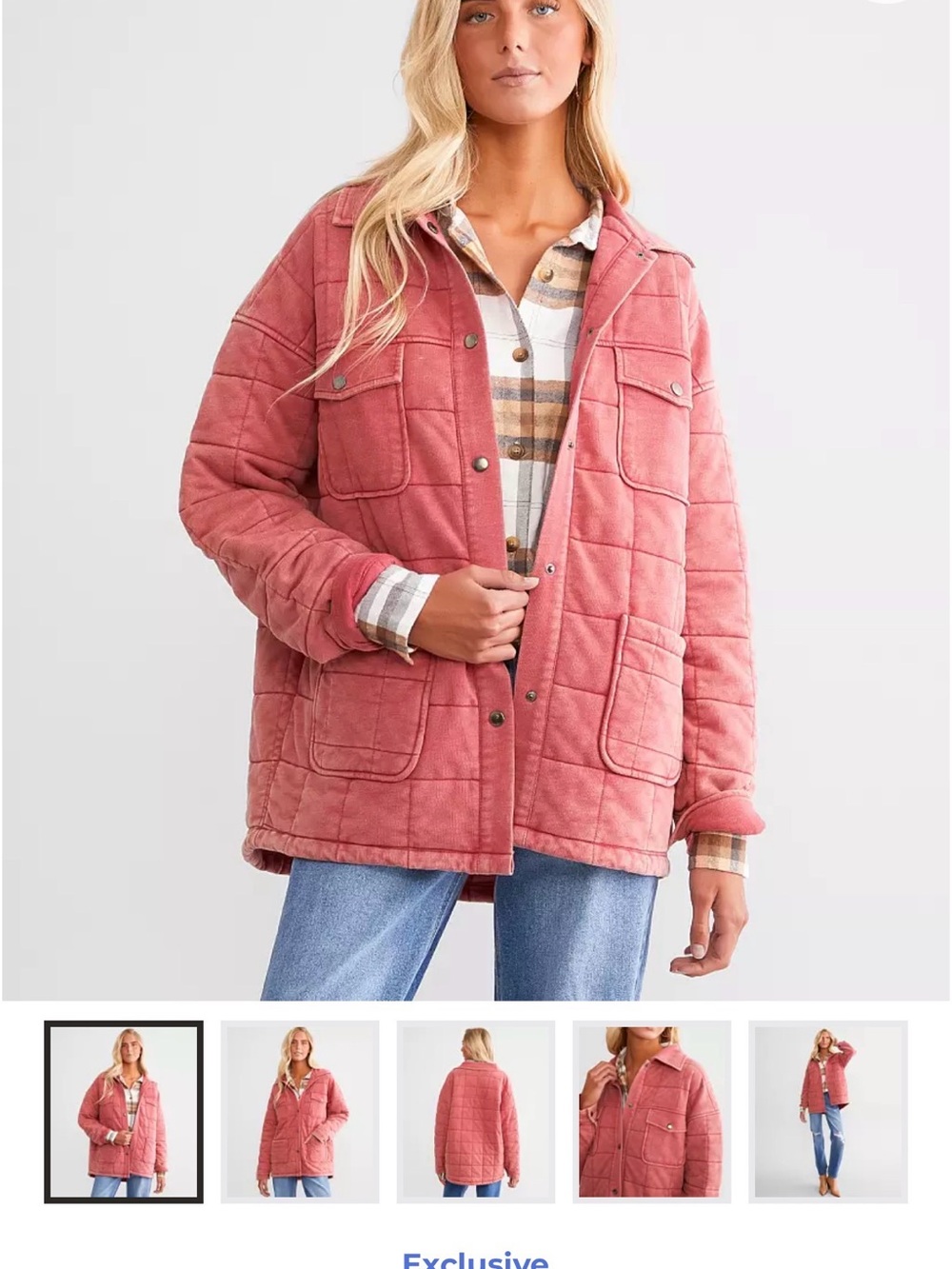 Buckle Quilted Dusty Rose Shacket Jacket